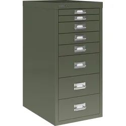 Bisley Multidrawer Schubladenschrank aus Metall mit 8 Schubladen DIN A4 ohne Sockel - Farbe: Olivgrün
