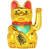 WEGLOK Glückskatze mit Winkearm, Winkekatze Gold Meneki Neko Winke, chinesische Katze, Reichtum, einladender Maneki Neko mit Winkearm, Glücksbringer, süße Winkekatze, 8,2 x 8,2 x 13,5 cm