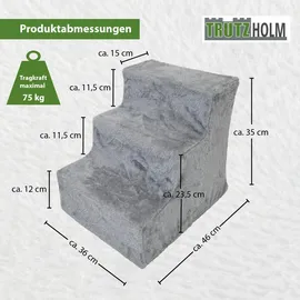 Baumarktplus Haustiertreppe 3 Stufen 46x36x35 cm 75 kg Tragkraft waschbarer Plüschbezug niedrige Stufenhöhe grau