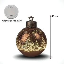 Formano Deko-Kugel Frosty Braun 35cm mit LED Licht Timer Beleuchtete Glaskugel - Braun