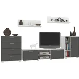 Wohnwand Szopen 2 Weiß Schwarz | 4-teiliges Set | Modern | Laminat