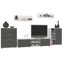 Wohnwand Szopen 2 Weiß Schwarz | 4-teiliges Set | Modern | Laminat