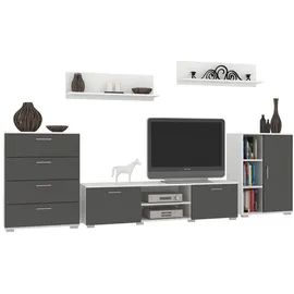 Wohnwand Szopen 2 Weiß Schwarz | 4-teiliges Set | Modern | Laminat