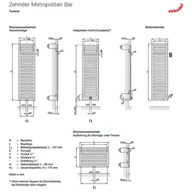 Zehnder Metropolitan Bar 1540 x 500 mm elektrisch 1540 W weiß