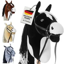 hoofly Hoofly® Hobby Horse Schwarz (Schecke) – Großes Steckenpferd für Kinder A3 mit Schraubstab/Hobby Horse Pferde Set mit Trense