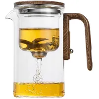 700 ml Glas-Teekanne mit Teesieb, wasserabscheidende Glas-Teekanne mit Holzgriff, hitzebeständiges klares magisches Teebereiter mit Sieb, EnchantiPot Zauberkanne für Tee