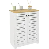 SoBuy Badschrank mit Lamellentüren Kommode Badezimmerschrank Weiß-Natur BZR41-W