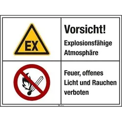 Kombischild "Vorsicht! Explosionsf. Atmosphäre...", ISO 7010, Folie, SK, 200 x 150 mm, VE = 11 Stück