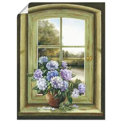 Wandbild ARTLAND "Hortensien am Fenster", grün (farbe bild(er): grün), B:30cm H:40cm, Bilder, als Alubild, Outdoorbild, Leinwandbild, Poster, Wandaufkleber