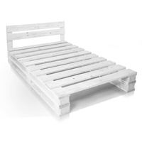 Palettenbett Holzbett Bett mit Kopfteil PALETTI DUO Fichte weiß massiv 90x200
