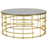 dynamic24 Couchtisch Ø 80 cm gold grau Glastisch Beistelltisch Sofatisch Wohnzimmertisch