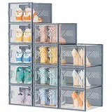 SIMPDIY Schuhboxen Stapelbar Transparent, 24er Pack Schuhkarton, Schuhaufbewahrung mit Deckel für Turnschuhe, Stöckelschuhe und Hausschuhe, bis Größe 46