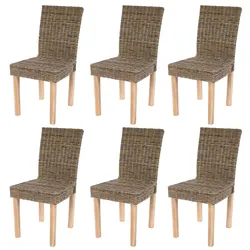 Mendler 6er-Set Esszimmerstuhl Littau, Korbstuhl Stuhl Küchenstuhl, Kubu-Rattan