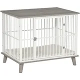 PawHut Hundekäfig Möbel mit Tür Kissen Stahl Hundebox für Zuhause Indoor Hundehütte für mittelgroße Hunde unter 15 kg Hundehaus 86x60x70 cm Grau