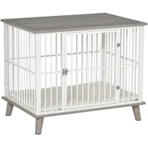 PawHut Hundekäfig Möbel mit Tür Kissen Stahl Hundebox für Zuhause Indoor Hundehütte für mittelgroße Hunde unter 15 kg Hundehaus 86x60x70 cm Grau