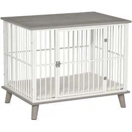 PawHut Hundekäfig Möbel mit Tür Kissen Stahl Hundebox für Zuhause Indoor Hundehütte für mittelgroße Hunde unter 15 kg Hundehaus 86x60x70 cm Grau