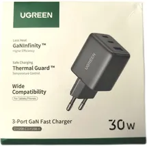 UGREEN 30W 3-Port GaN II Fast Wall Charger USB-A & 2 x USB-C Black (55536)