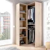 Dmora Kleiderschrank Bernina, Struktur für begehbaren Eckschrank, offener Eckkleiderbügel, 79 x 88 x 186 cm, Eiche - Braun
