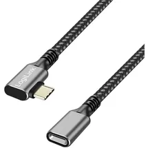 Logilink CUA0111 - USB 3.2 Gen2 Typ-C Verlängerungskabel mit PD Unterstützung (PowerDelivery), Stecker 90° gewinkelt, Farbe: Schwarz/Grau, Kabellänge: 1m