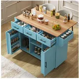 LuxusKollektion Küchenbuffet Küchenwagen Klappbar Schubladen Regal Rollen Servierwagen Blau blau