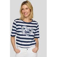 Rabe T-Shirt, in Streifen-Optik und mit Glitezr-Print Rabe Atlantik