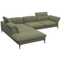 Ecksofa FLEXLUX "Salino, Funktionssofa mit Ottomane, Relaxsofa, Ecksofa" Sofas Gr. B/H/T: 287 cm x 88 cm x 239 cm, Chenille-Struktur, lange Ottomane links, grün (moss) Ecksofas Sofa mit Arm- und Kopfteil-Verstellungen, Kaltschaum & Stahl-Wellen