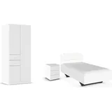 Rauch Schlafzimmer-Set Komplettzimmer Komplettschlafzimmer Schlafzimmer-Set (3-St) MAIKA, (Set, 3-tlg), Schrank 3 Breiten, 2 Höhen, Bett 100 cm, Nachttisch MADE IN GERMANY weiß