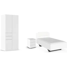 Rauch Schlafzimmer-Set Komplettzimmer Komplettschlafzimmer Schlafzimmer-Set (3-St) MAIKA, (Set, 3-tlg), Schrank 3 Breiten, 2 Höhen, Bett 100 cm, Nachttisch MADE IN GERMANY weiß