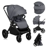 Lionelo MIKA PLUS 2-in-1 Buggy 0-48 Monate bis 22 kg Babywanne bis 9 kg, Rückenlehne und Füße verstellbar, AiryDots,Dämpfung, 360° drehbare PU-Räder, XXL-Verdeck