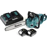 Makita DUC 355 PG2 Akku Kettensäge 36V ( 2x18V ) Brushless 35 cm + 2x 6,0 Ah Akku + Doppelladegerät