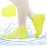 ACTOYS Silikon Regenüberschuhe, 1 Paar Wasserdichte Überschuhe mit Antirutschsohle, Regen Schuhüberzieher, Wasserdichte Schuhüberzieher Silikon für Regen, Schneetag, Schlammige Straßen (Gelb, L)