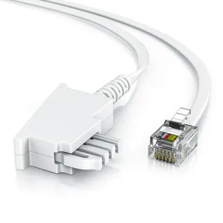 CSL - 2m Telefonkabel TAE-F Stecker auf RJ11 Stecker Int. Norm 6P4C − 4-polig belegt Flachkabel TAE-F − weiß