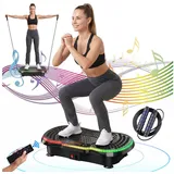 Hamlody Vibrationsplatte 2026 Verbesserte 3D Vibrationsplatte mit 10 farbige LED, 200 W, 200 Intensitätsstufen, 5 Ausbildungsprogramme, Fernbedienung, Bluetooth & Widerstandsbänder schwarz