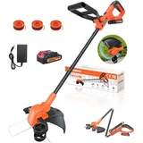 Akku-Rasentrimmer 20V mit 2.0Ah Akkus, Rasenkantenschneider Freischneider 2 in 1, mit Akku und Ladegerät, mit 3x Spule & Teleskop-Stiel