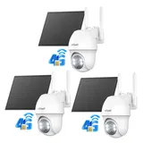 ieGeek Überwachungskamera 3 Stück 4G LTE Überwachungskamera Aussen mit SIM Karte (Aussen, Außenbereich, Wald, Farm, Campingbus, Straße, 3MP Solar PTZ IP Kamera Outdoor mit 100% kabellos Solar Kamera, 2K Farb/IR Nachtsicht 360° PTZ PIR Erkennung 2-Wege-Audio Wasserdicht, Ohne WLAN 4x Digitalzoom Teilen Sie die Ansicht Mehrere Alarme) weiß