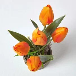 Homescapes Kunstblumen, Tulpen orange im Steinoptik-Topf, 27 cm,