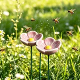 2ST Bienentränke Blumes für den Garten, 19cm Keramik Gartenstecker Vogeltränke | Blumen Insektentränke Garten Trinkbecher | Schmetterling Vogelbad Futterstation Blumentopf (Rosa)
