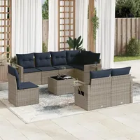 vidaXL Gartensofa-Set 9-tlg. grau Polyrattan
