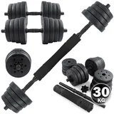C.P.Sports 2in1 Kurzhantel & Langhantel Set 30kg / 40kg | Hantelscheiben – Gewichte – Hantelstangen | verstellbare Hanteln/Hantelset für Krafttraining, Fitness, Home Gym (schwarz)