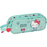 Safta Hello Kitty Sea Lovers Doppelmäppchen für Kinder, ideal für Kinder im Schulalter, bequem und vielseitig, Qualität und Widerstandsfähigkeit, 21 x 6 x 8 cm, Türkis