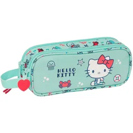 Safta Hello Kitty Sea Lovers Doppelmäppchen für Kinder, ideal für Kinder im Schulalter, bequem und vielseitig, Qualität und Widerstandsfähigkeit, 21 x 6 x 8 cm, Türkis