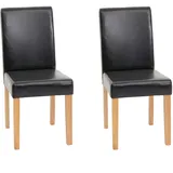 MCW 2er-Set Esszimmerstuhl Stuhl Küchenstuhl Littau Leder, schwarz, helle Beine