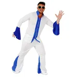 Foxxeo Weißer Disco Anzug Herrenkostüm 70er Jahre Overall Jumpsuit Kostüm Disco für Herren Größe L