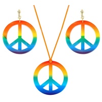 E-HONER Hippie Kostüm Jewerly Set 60er 70er Jahre Regenbogen Friedenszeichen Anhänger Halskette Ohrringe