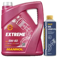 5l, MANNOL 7915 Extreme 5W-40 API SN/CH-4 + Oil Leak-Stop Öl Verlust Zusatz 250ml