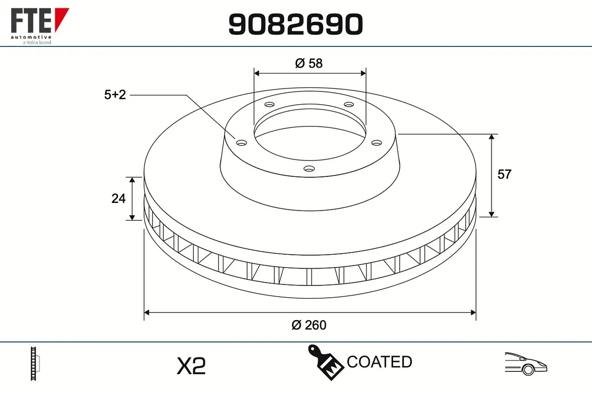 FTE Bremsscheibe 9082690 Vorderachse belüftet 260mm 24mm für Subaru