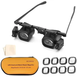 SKIKHN Lupenbrille mit Licht, LED Beleuchtete Vergrößerungsbrille, Kopf Lupenbrille, Vergrößerungsbrille mit 4 Abnehmbare Linsen, für Senioren, Juwelierlupe, Nähen, Handwerk, Lesen Hobbys