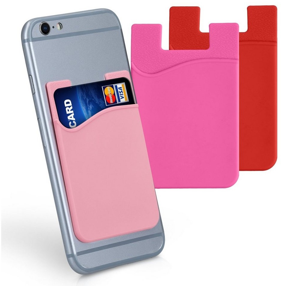 kwmobile Kartenetui 3x Kartenhalter Hülle für Smartphone (1-tlg), selbstklebend - Aufklebbare Silikon Kreditkarten Tasche - 8,5x5,5cm rosa