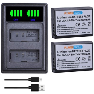 PowerTrust 2pcs LP-E10 LP E10 Akku mit LED Dual Akkuladegerät Kompatibel mit Canon EOS 1100D 1200D 1300D 2000D, 4000D,EOS Rebel T3, T5, T6, Kiss X50, Kiss X70 Digital SLR Camera
