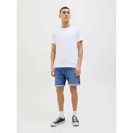 JACK & JONES "JJIORIGINAL mit stylischem Aufschlag und Knopf", Herren, Gr. L, N-Gr, blau denim pack:am 365, Web, Obermaterial: 98% Baumwolle, 2% Elasthan, unifarben, regular fit kniefrei, Hosen Shorts, mit stylischem Aufschlag